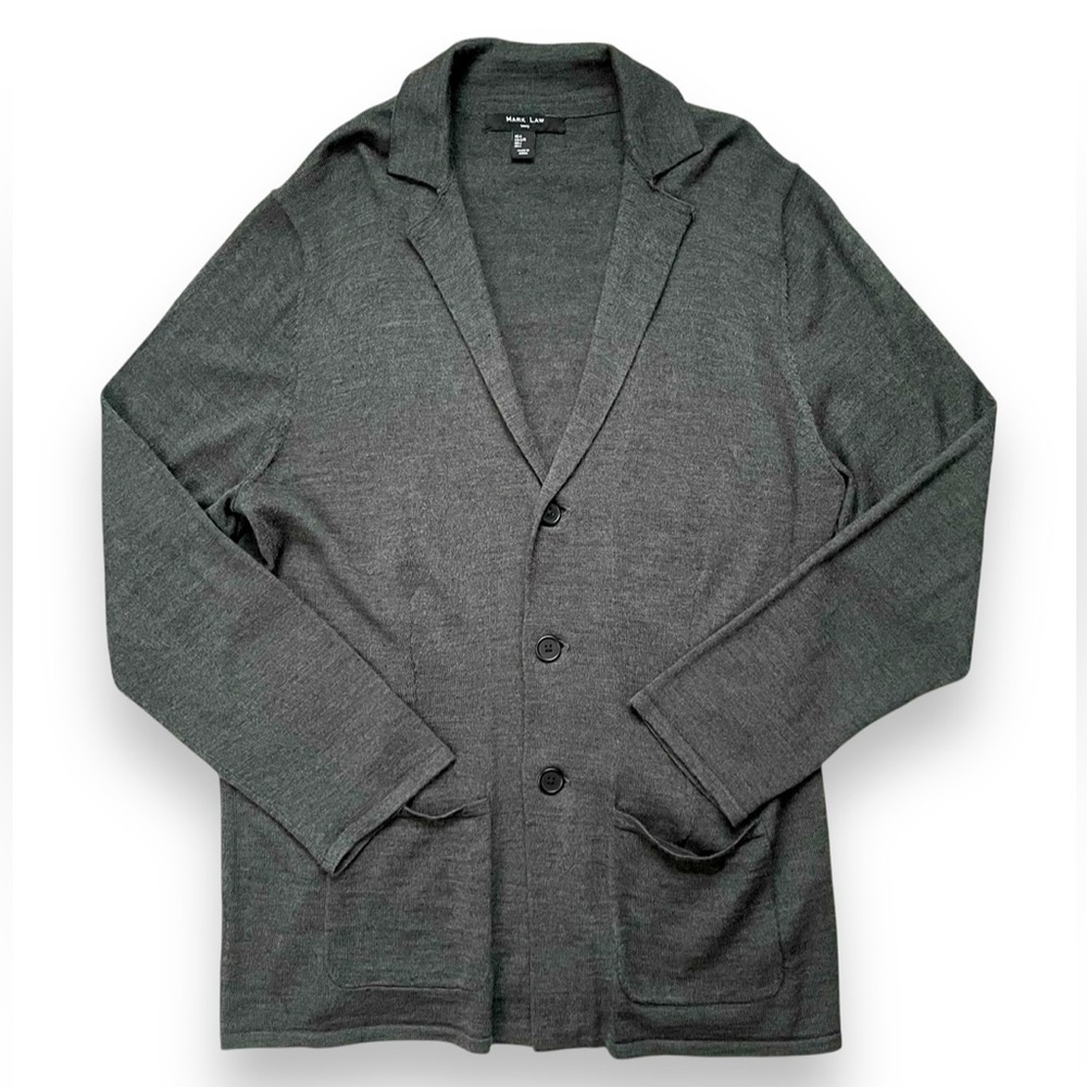 Mark Law Luxury Gray Wool Button Front Cardigan